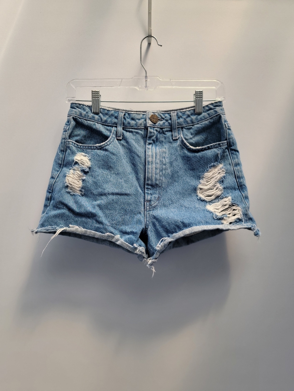 Show Me Your Mumu Blue Arizona High Waisted Shorts Size 25 Blue Rainbow Pockets